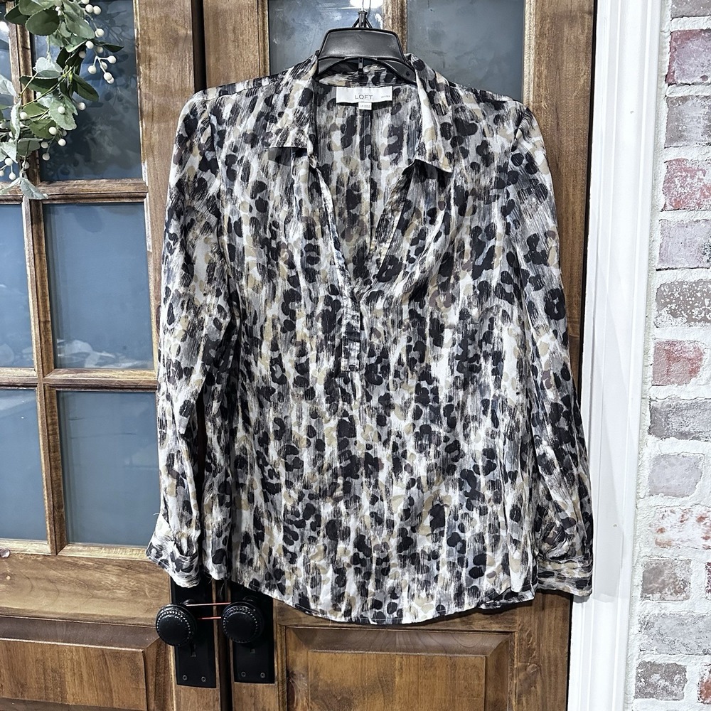 Ann Taylor Loft Blouse Large Petite Sheer Popover Business‎ Office Classy